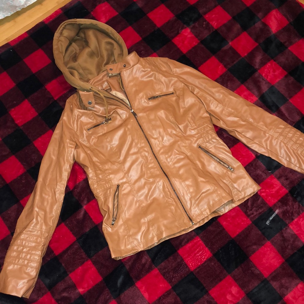 brown leather jacket
